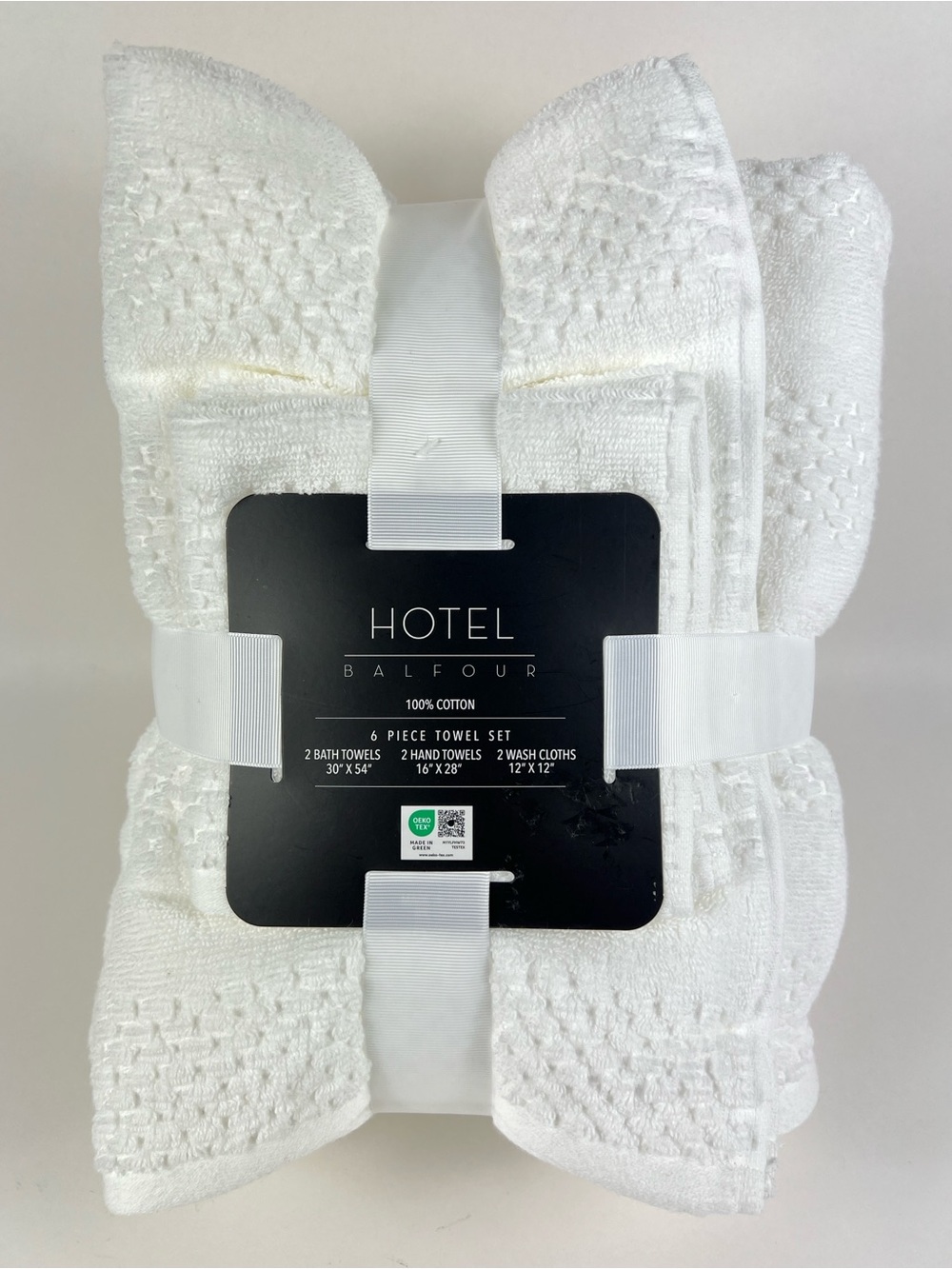 Hotel Balfour Bath Towel Set White Waffle Design Soft 100% Cotton Set of 6 NEW